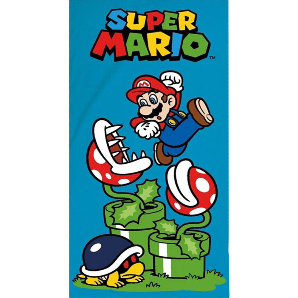 Super Mario Bath Beach Towel 140 x 70 cm Polycotton Piranha Plant & Buzzy Beetle